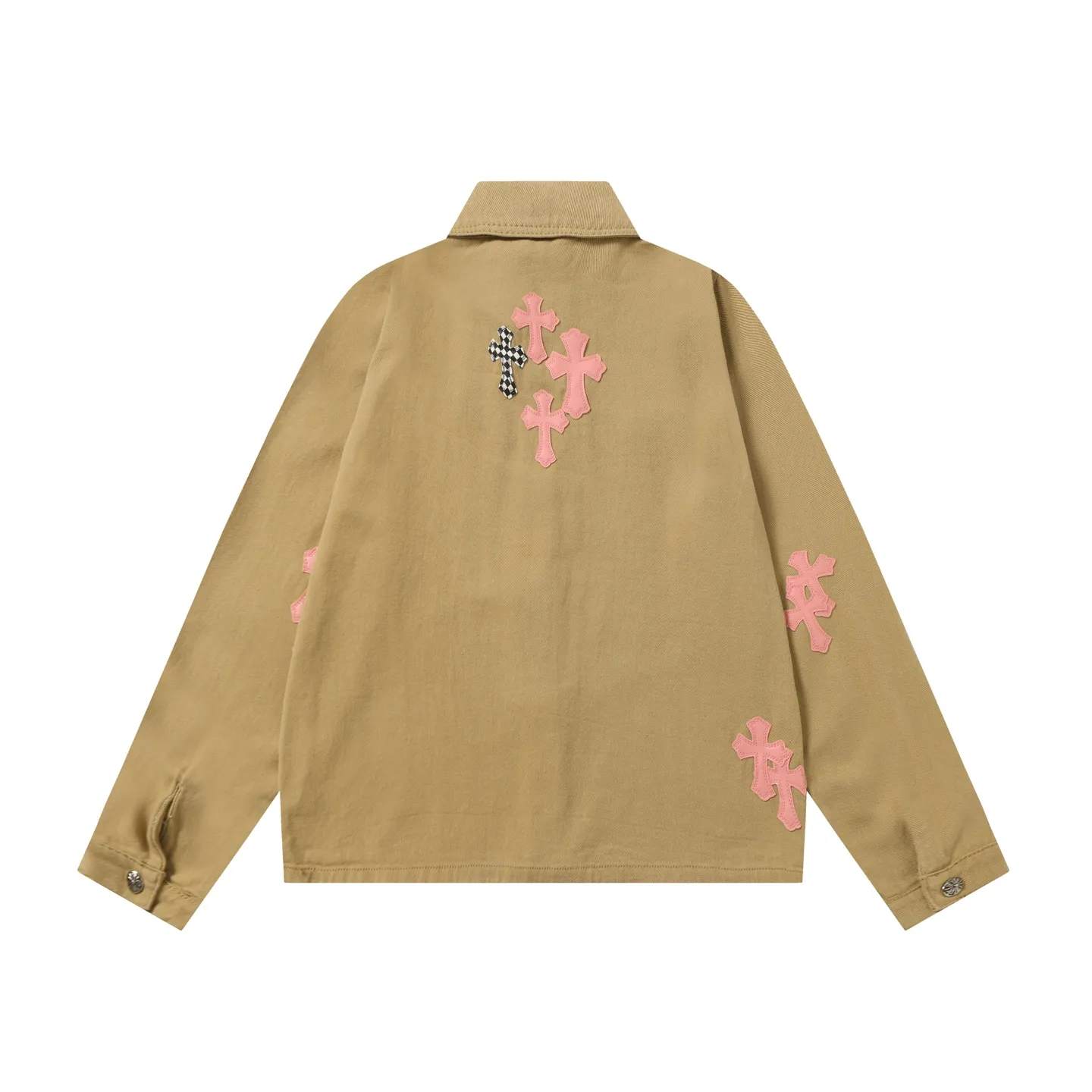 P360 Chrome Hearts 25ss patchwork leather cross patchwork embroidered shirt denim jacket Color: Picture color Size: M-3XL